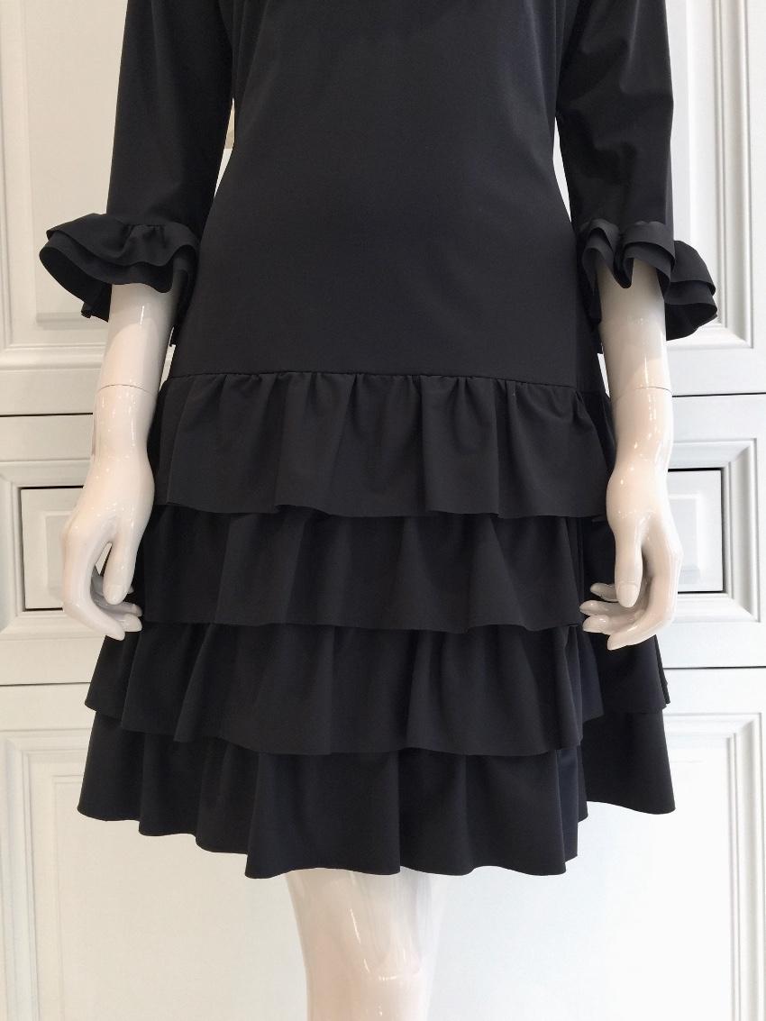 Bespoke French Couture Black Lycra Frill Dress