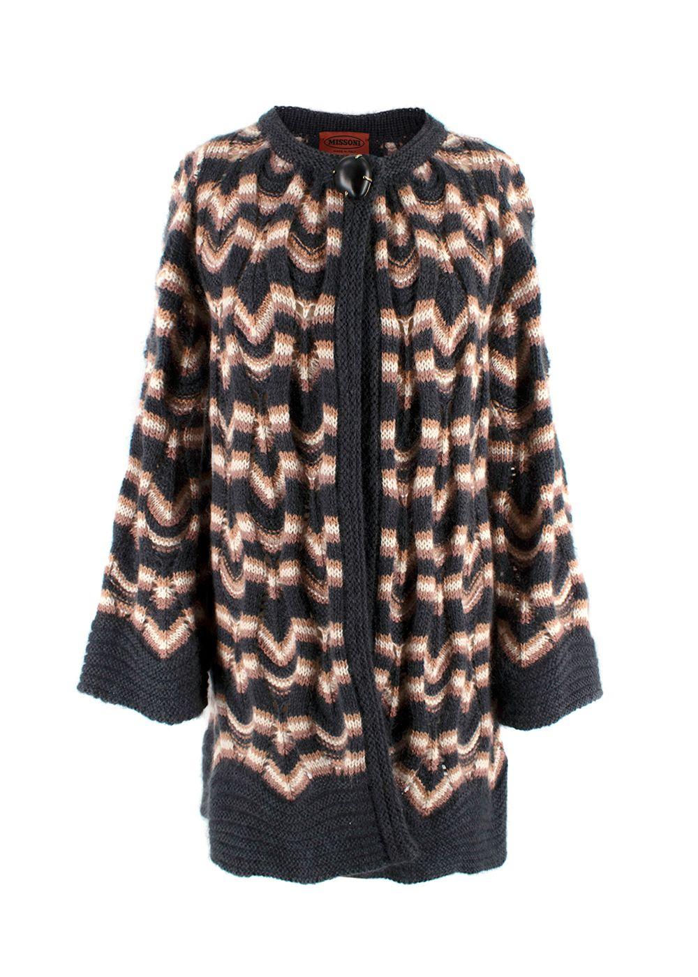 Missoni Grey and Pink Striped Longline Knitted Cardigan