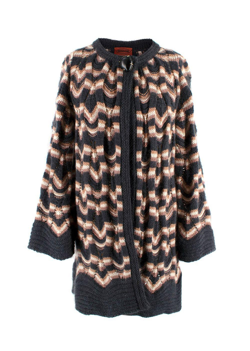 Missoni Grey and Pink Striped Longline Knitted Cardigan