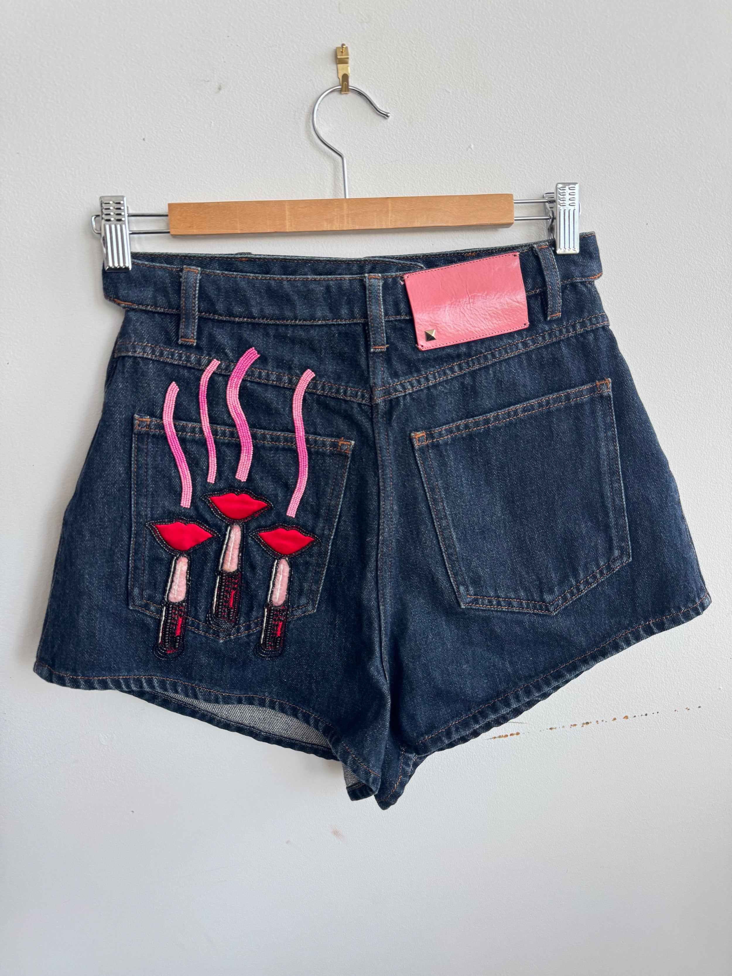 Valentino Cut Out Denim Shorts