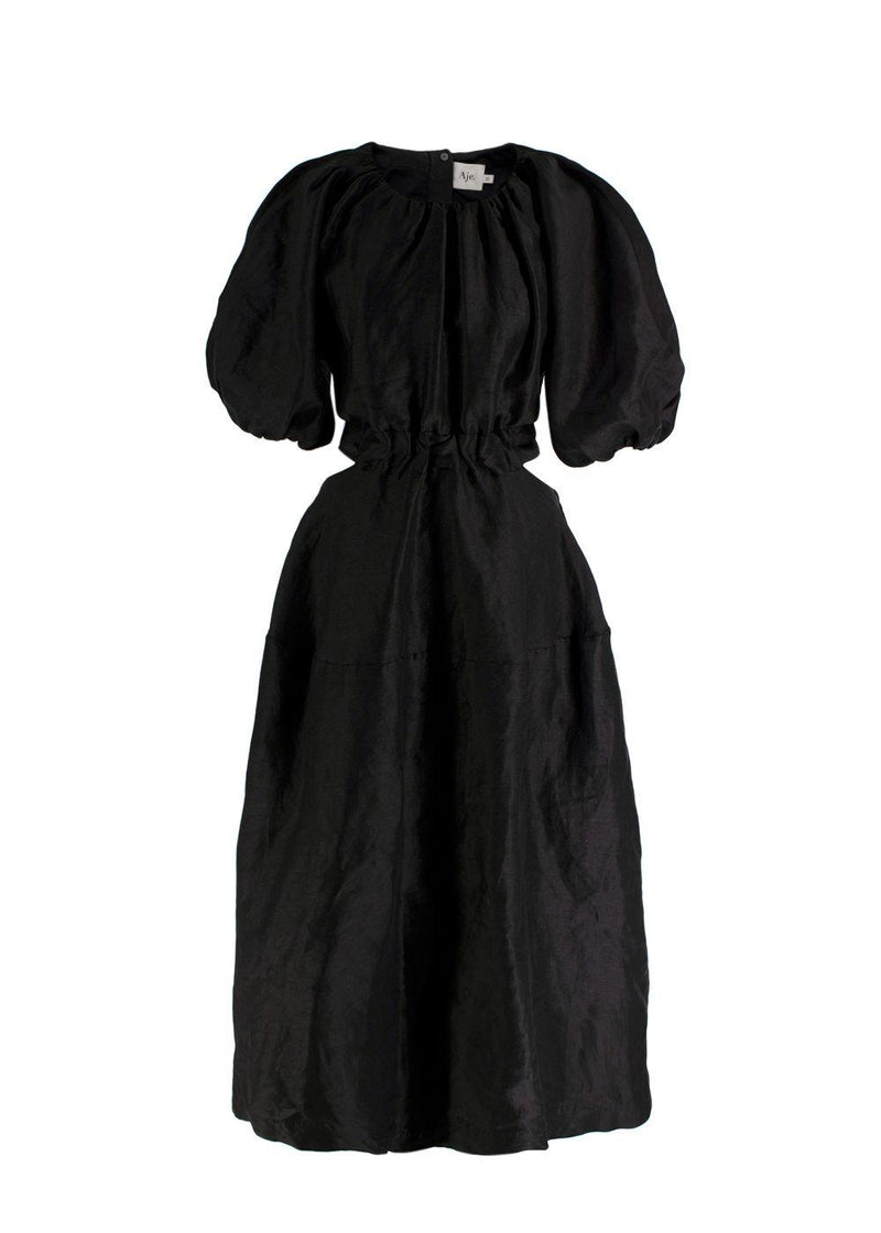 Aje. Mimosa Black Puff Sleeve Midi Dress
