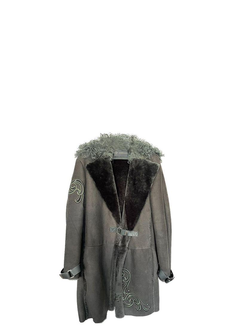 Khaki Shearling Cut-Work Coat