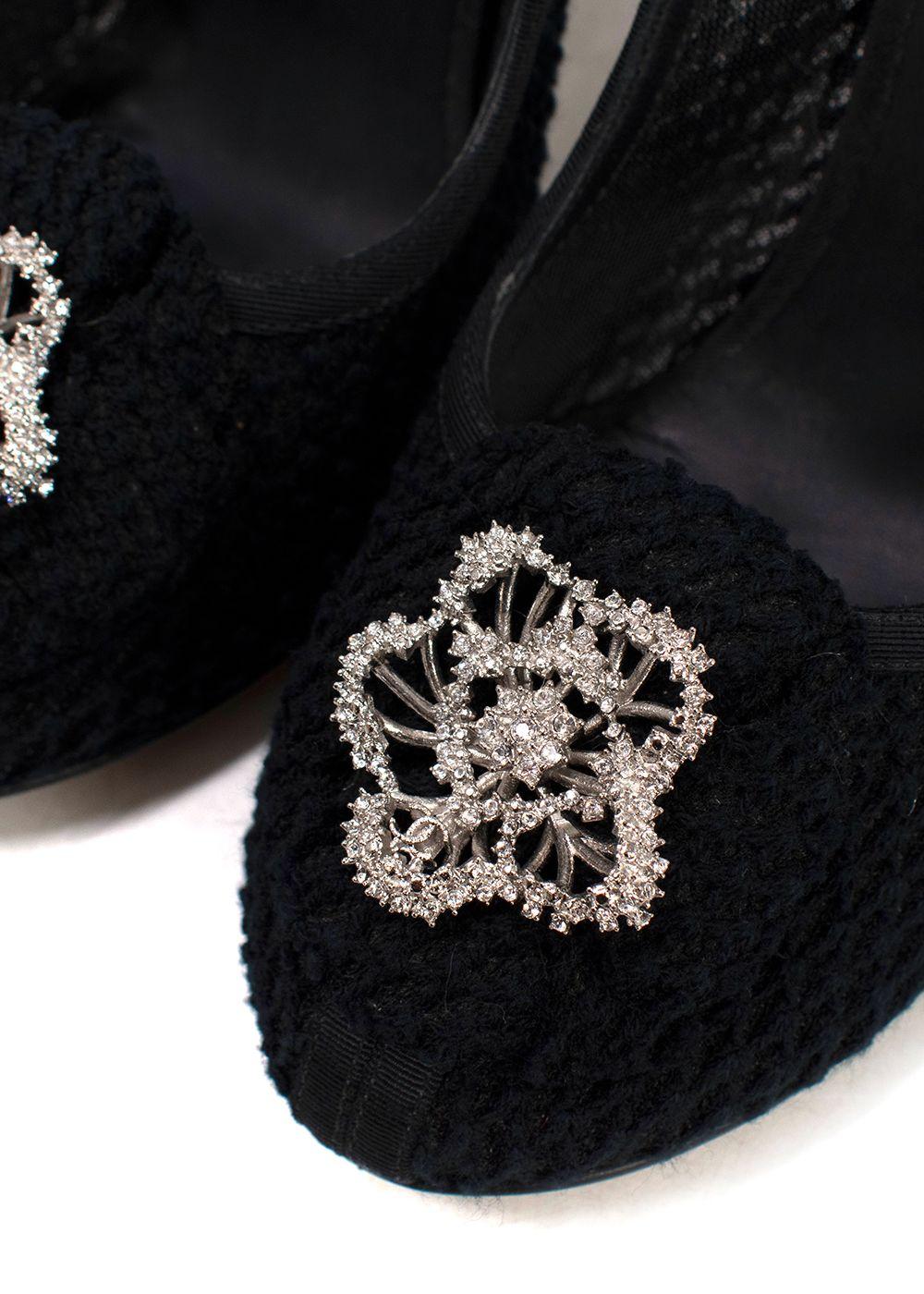 Chanel Black Crochet Floral Applique Heels