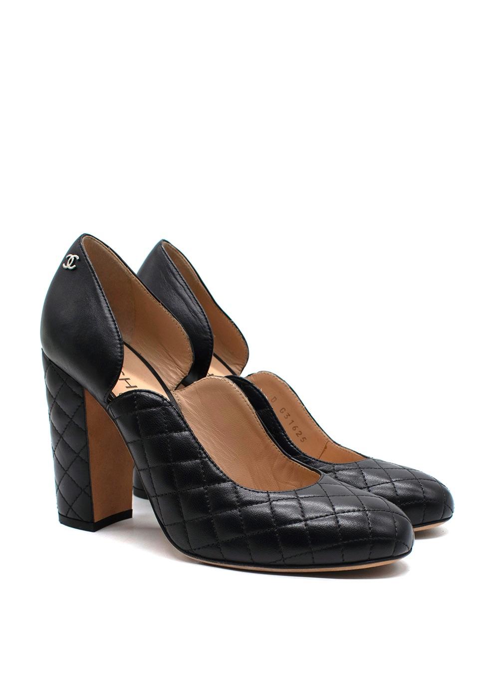 Chanel Black Quilted Leather Round Toe Heels