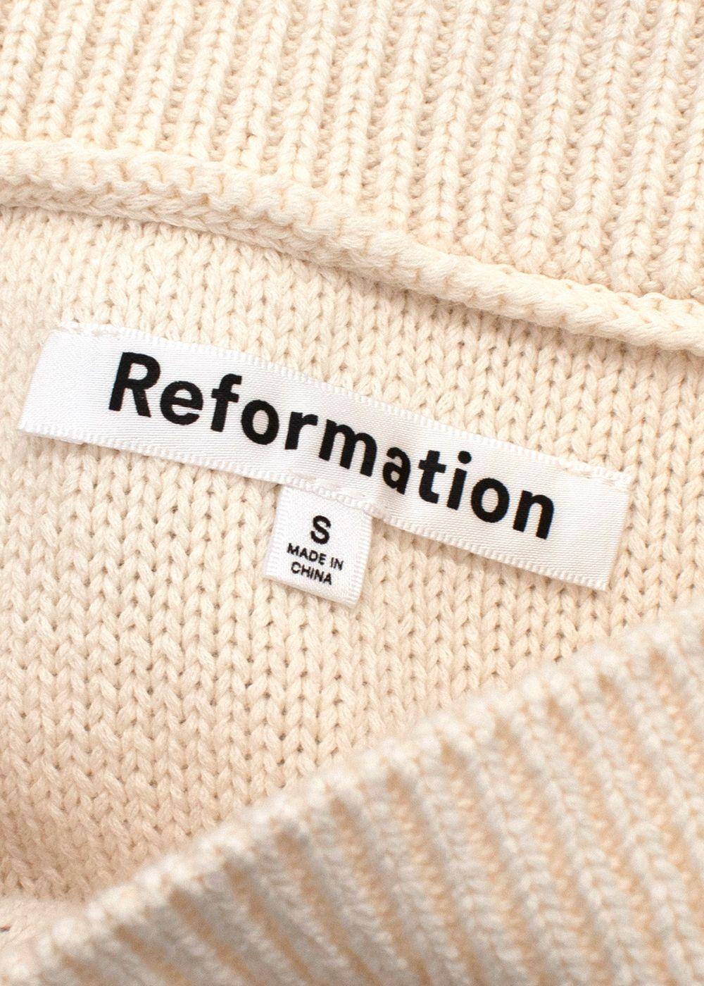 Reformation Cream Cento Cable-Knit Organic cotton Mini Dress