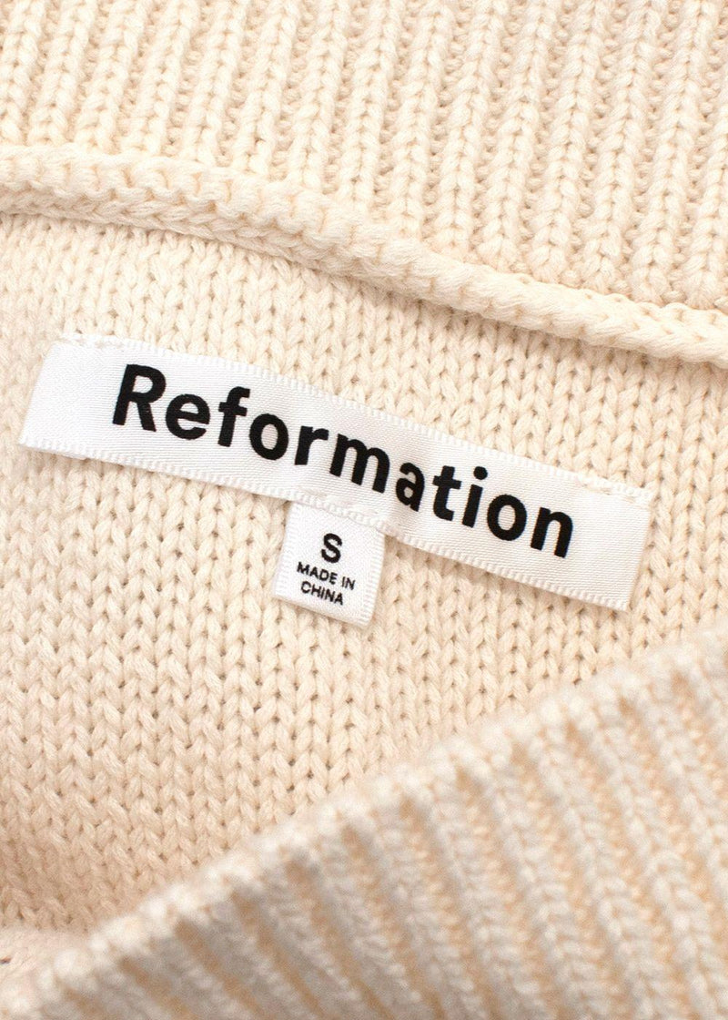 Reformation Cream Cento Cable-Knit Organic cotton Mini Dress
