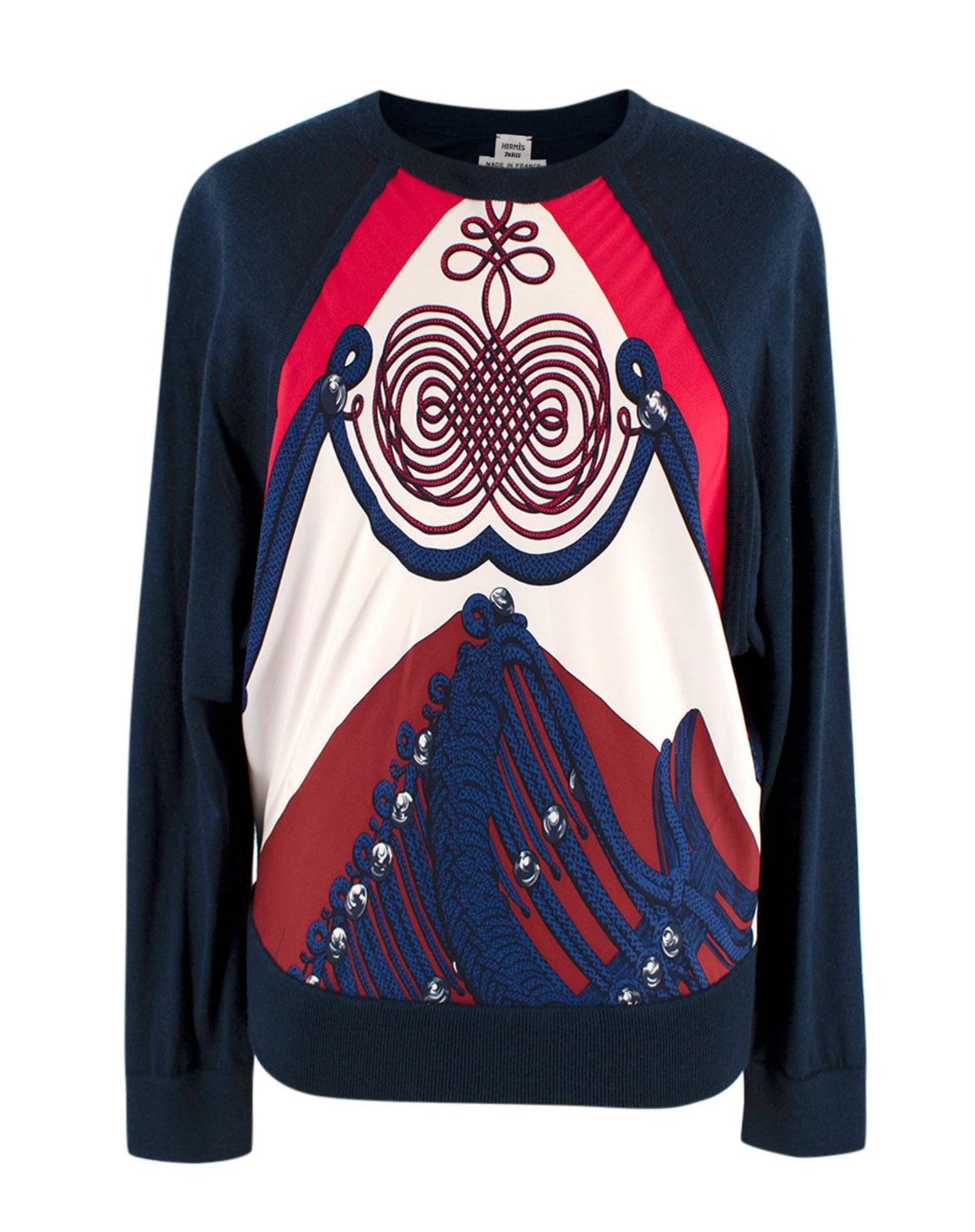 Hermes Navy Patterned Cashmere & Silk Jumper
