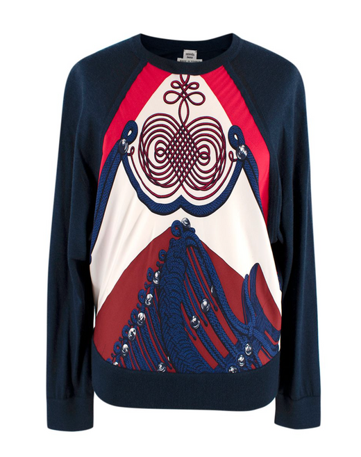 Hermes Navy Patterned Cashmere & Silk Jumper