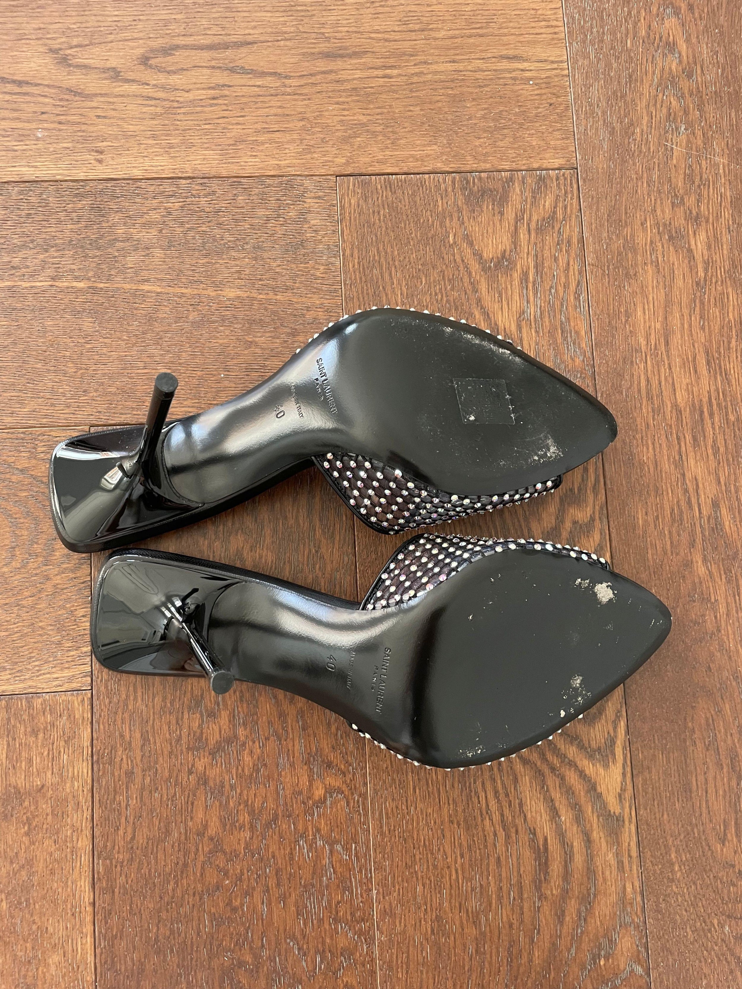 Saint Laurent Black Crystal Embellished Mules