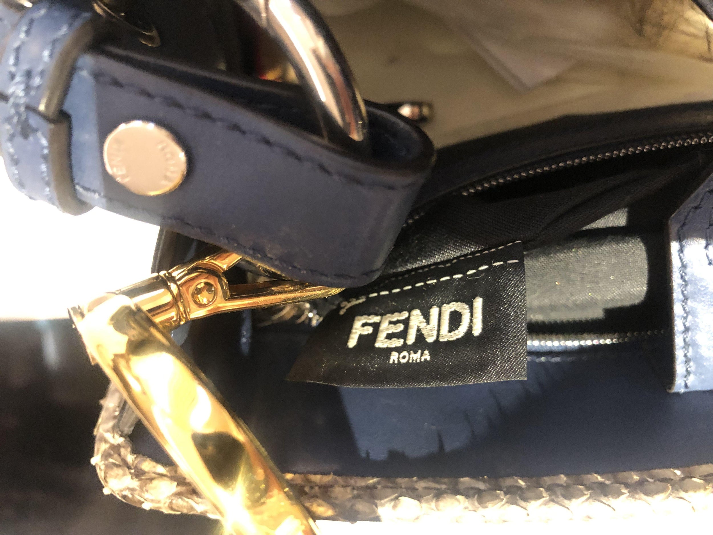 Fendi Blue Leather & Snakeskin Small Runaway Bag