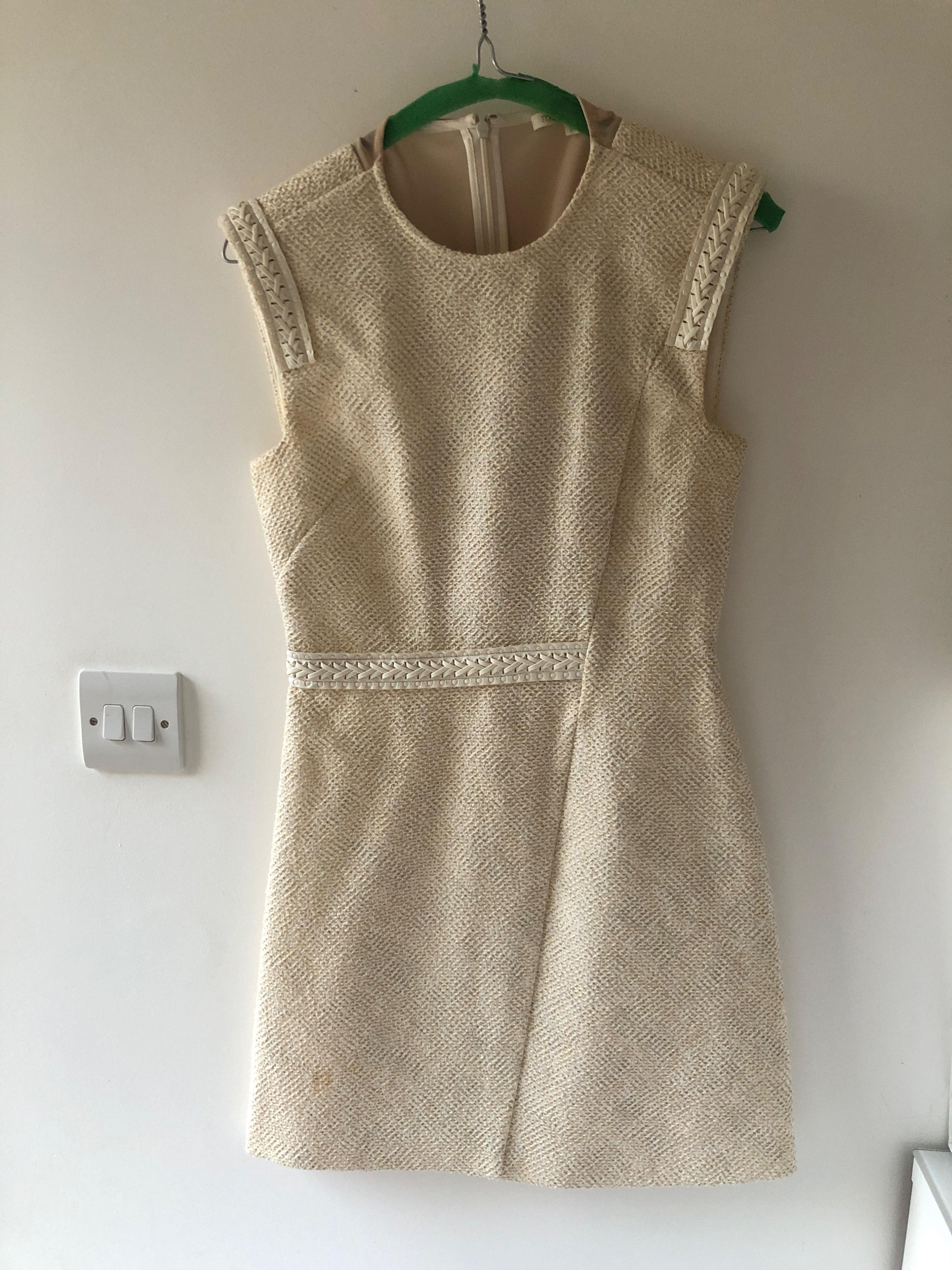 Beige Tweed  Woven Trimmed Mini Dress