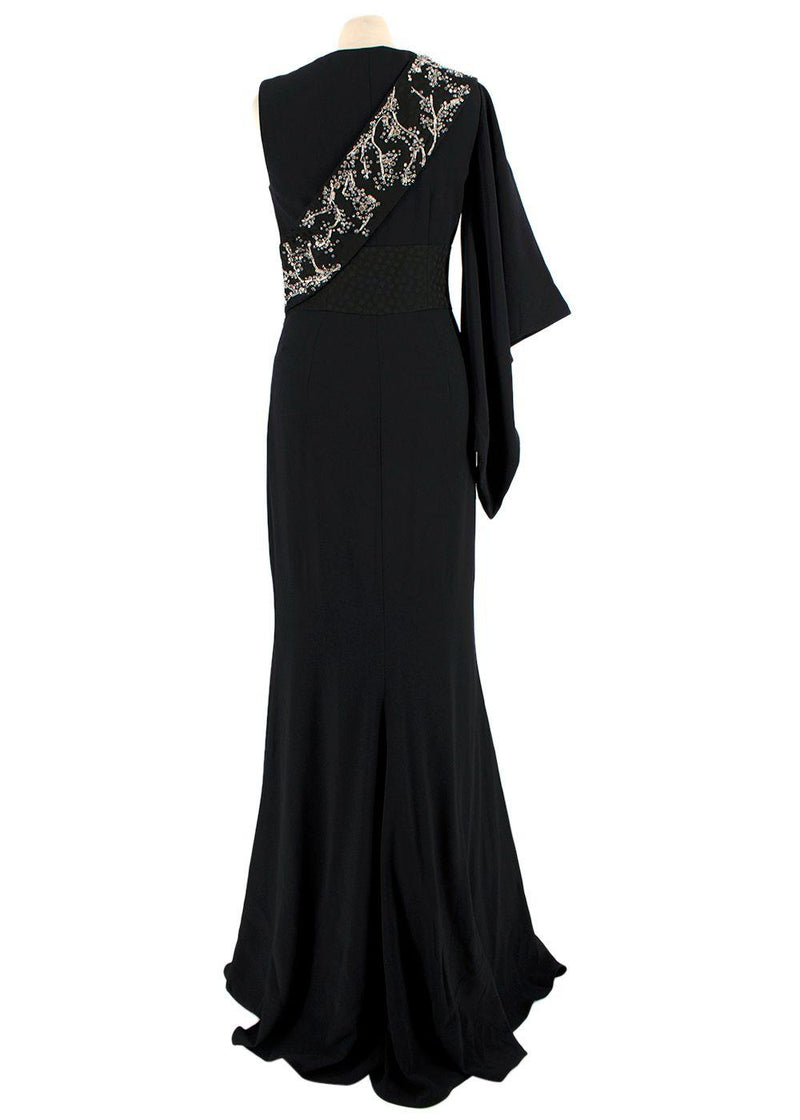 Alexander McQueen Crystal Embellished Black Draped Sleeve Gown