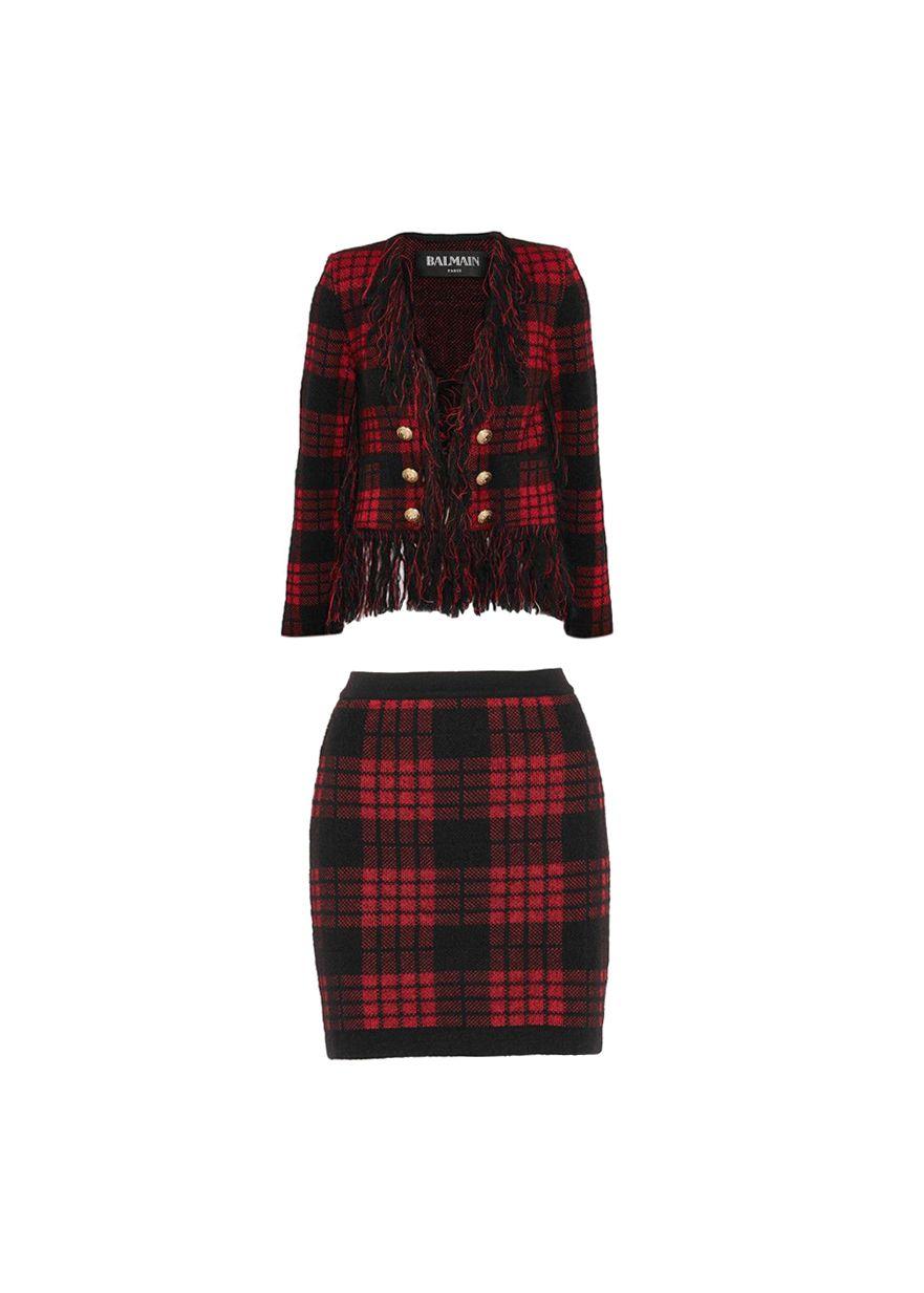 Red & Black Plaid Skirt & Jacket