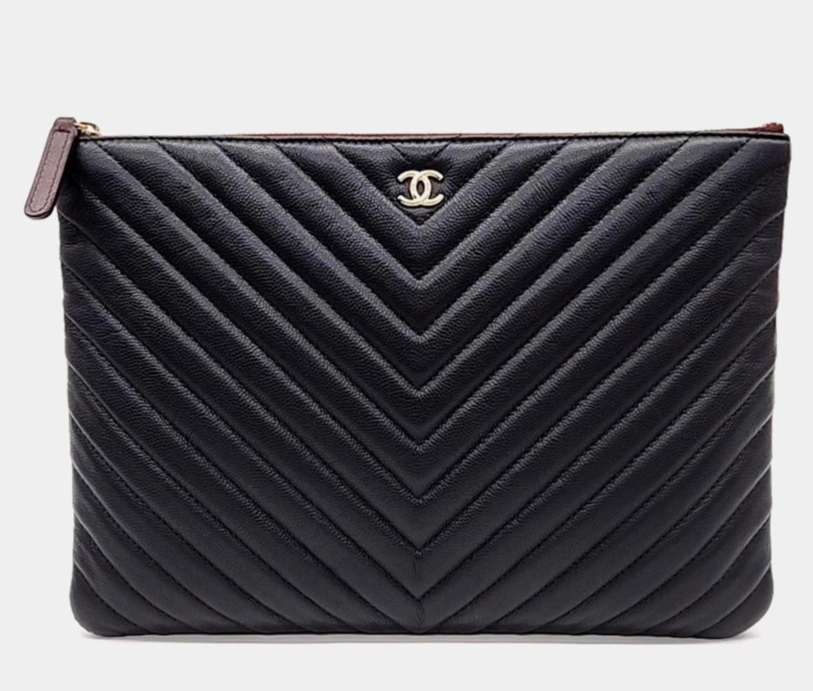 Chanel Black Leather Chevron Pouch