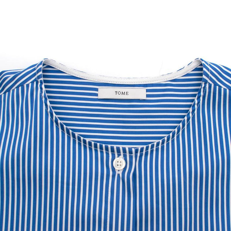 Tome Blue Pinstriped Long sleeve Top with Back Opening
