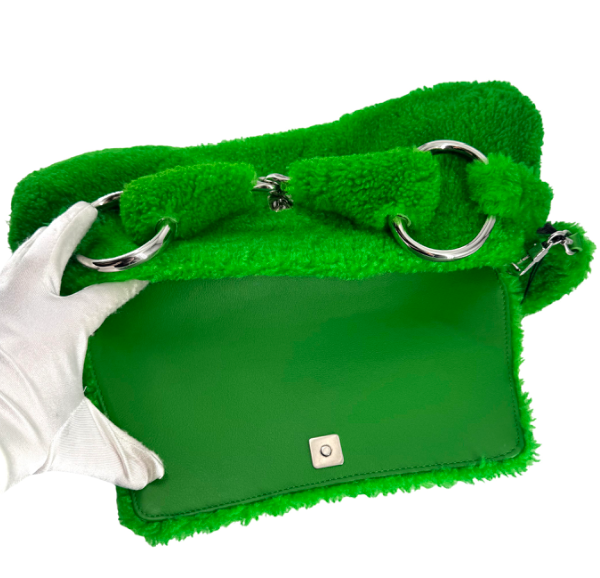 Gucci Grass Green Shearling Horsebit 1955 Chain Shoulder Bag