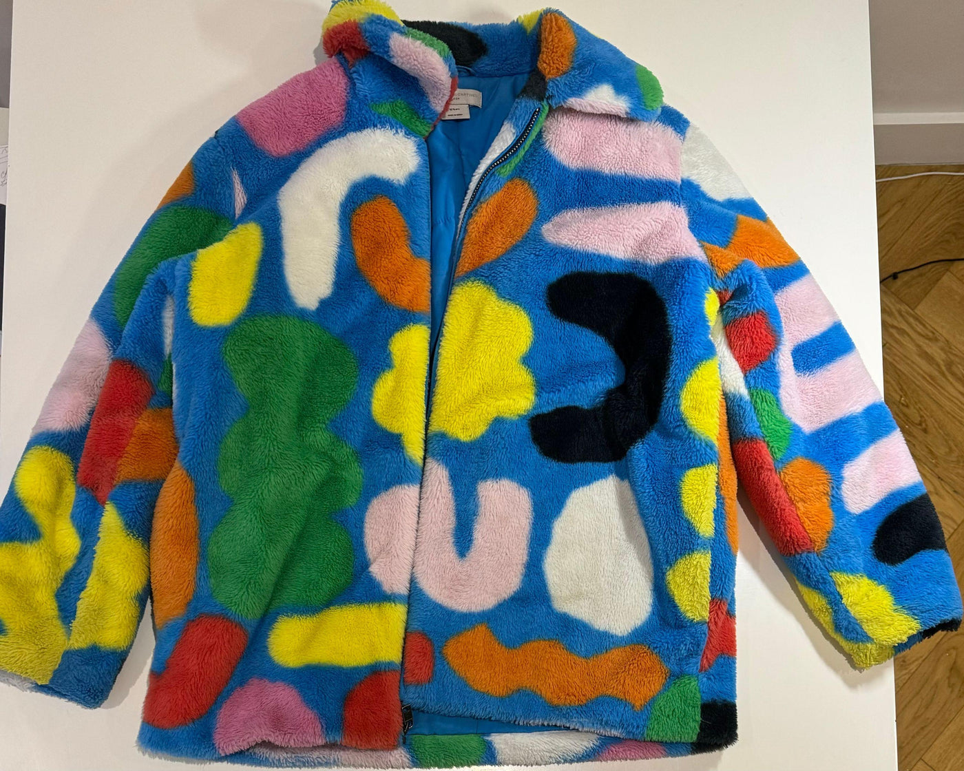 Kids 10y Blue Abstract Shape Faux-Fur Jacket