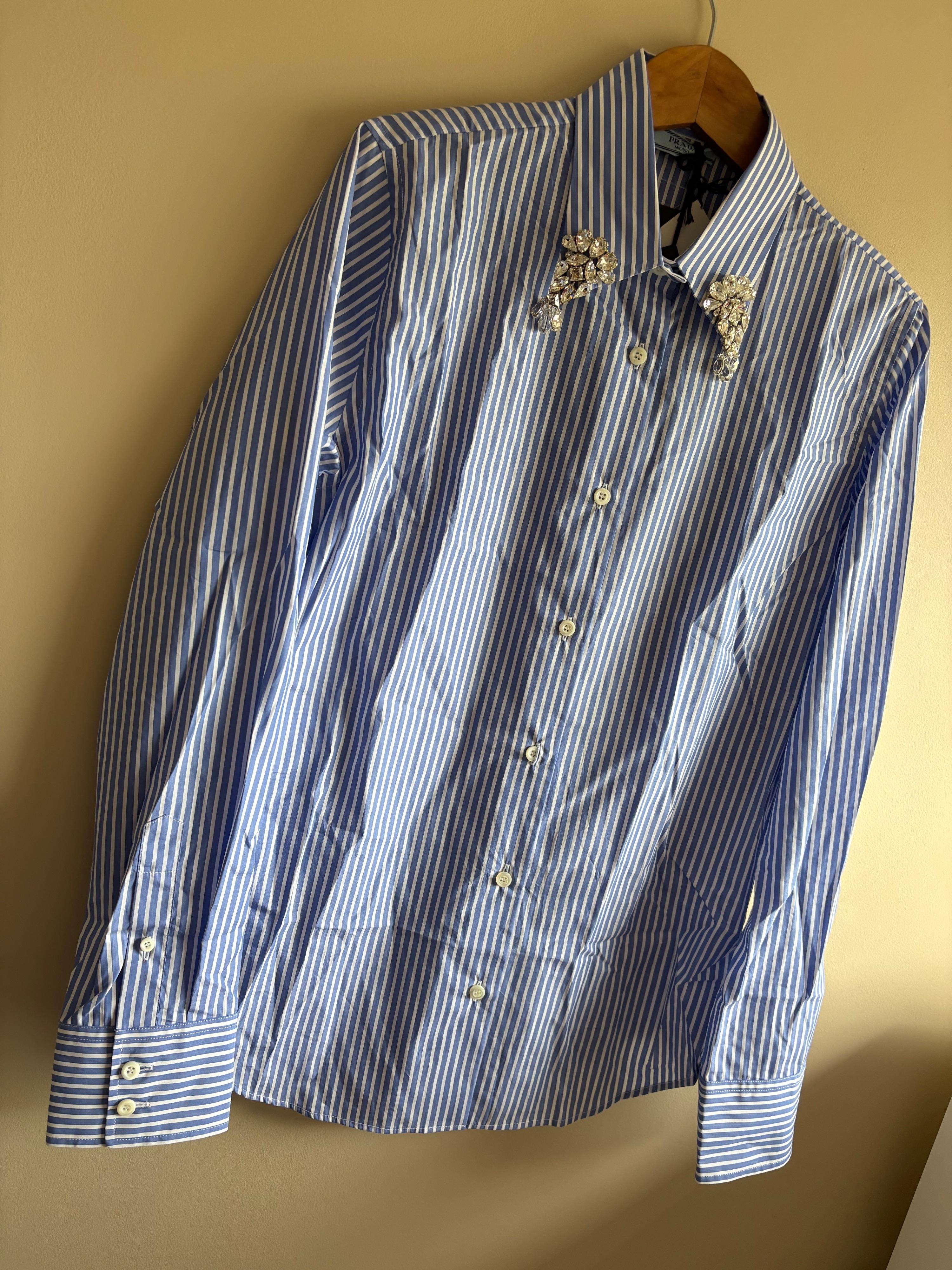 Prada Embellished Collar Striped Shirt