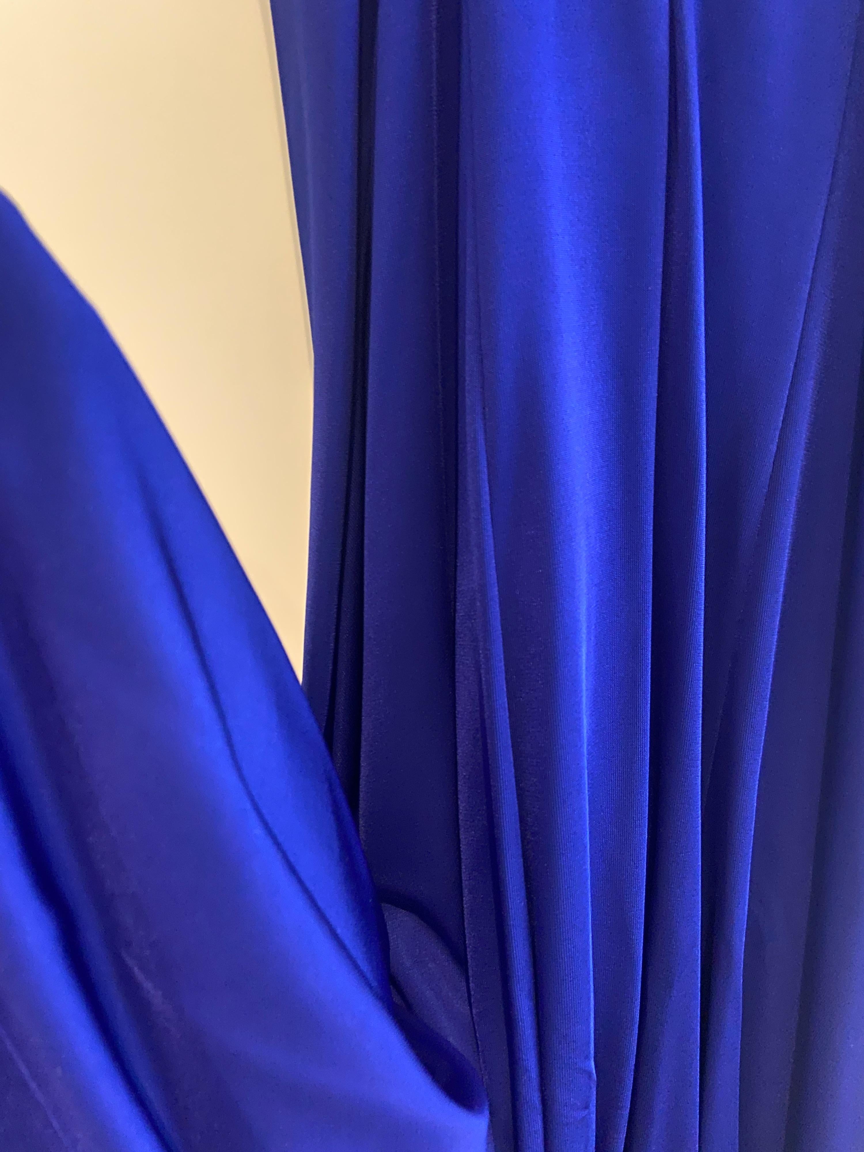 Blue Jersey Twist Asymmetric Midi Dress