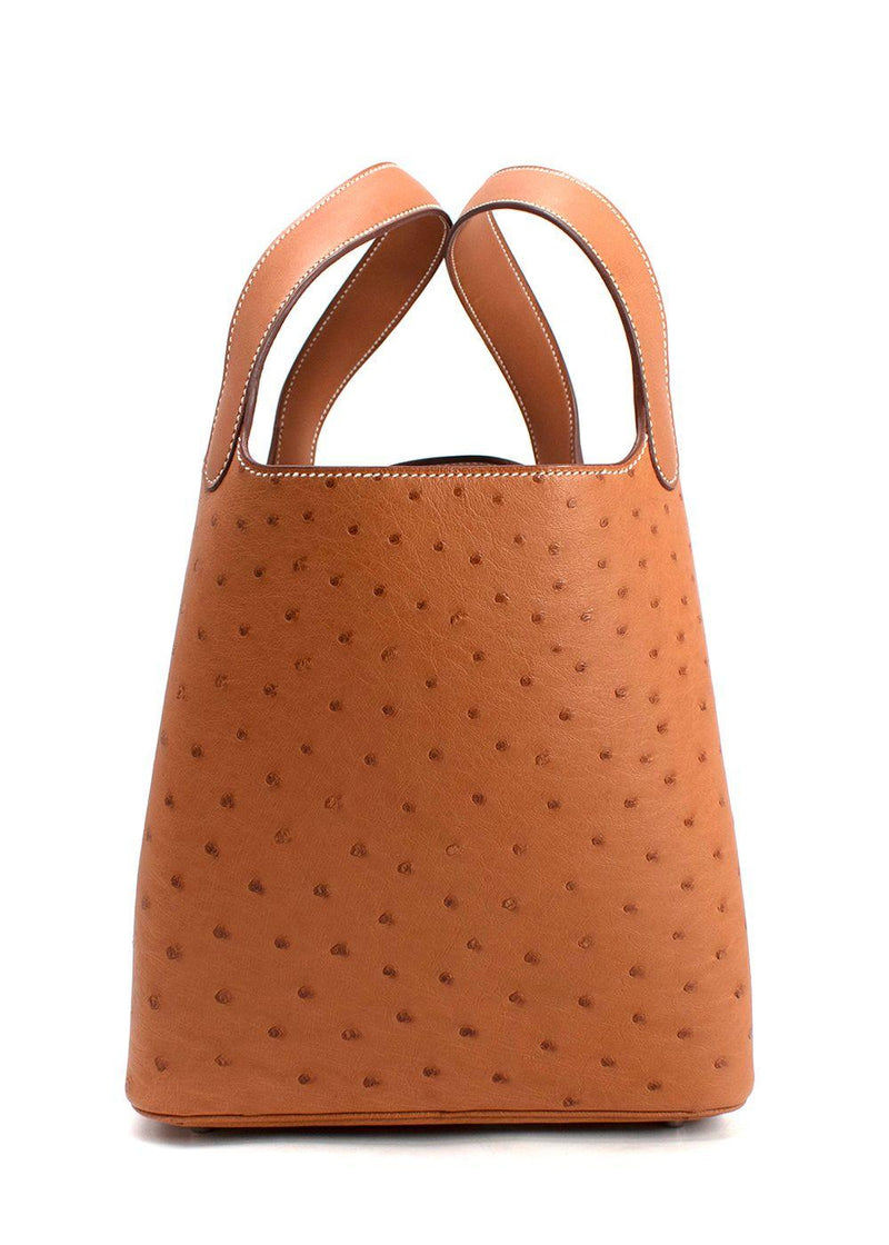 Hermes  Picotin Lock 22 in Gold Ostrich Leather with Palladium Hardware