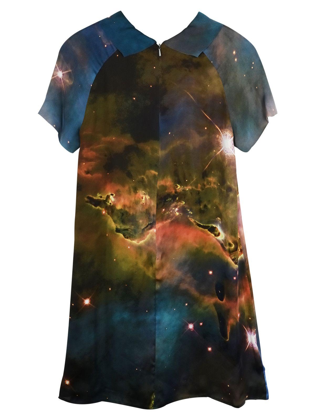 Multicolour nebula print silk swing dress