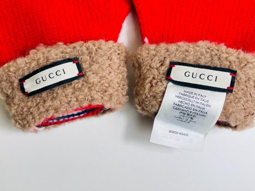 Gucci Fair Isle GG Knit Red & Blue Gloves - Size M