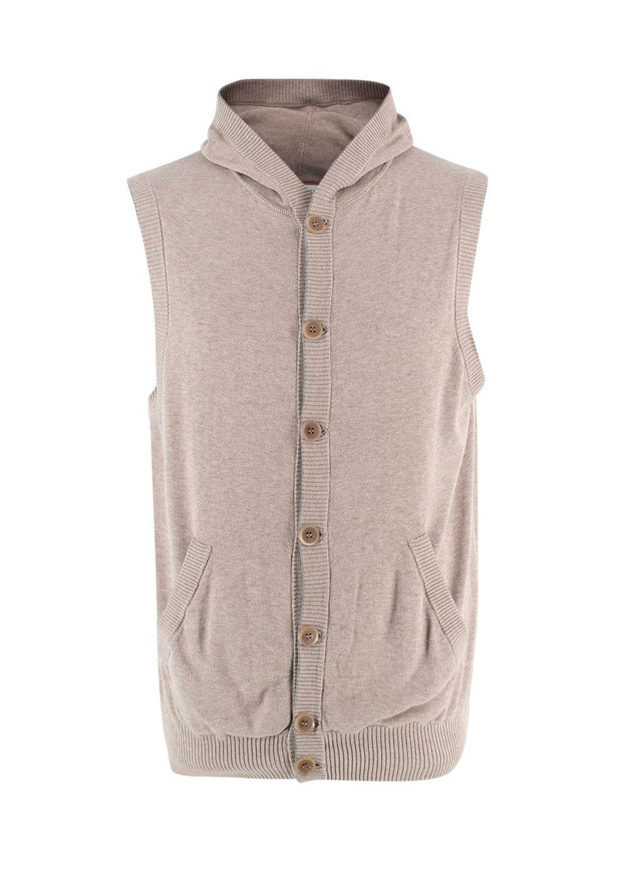 Brunello Cucinelli Beige Knitted Hooded Sweater Vest