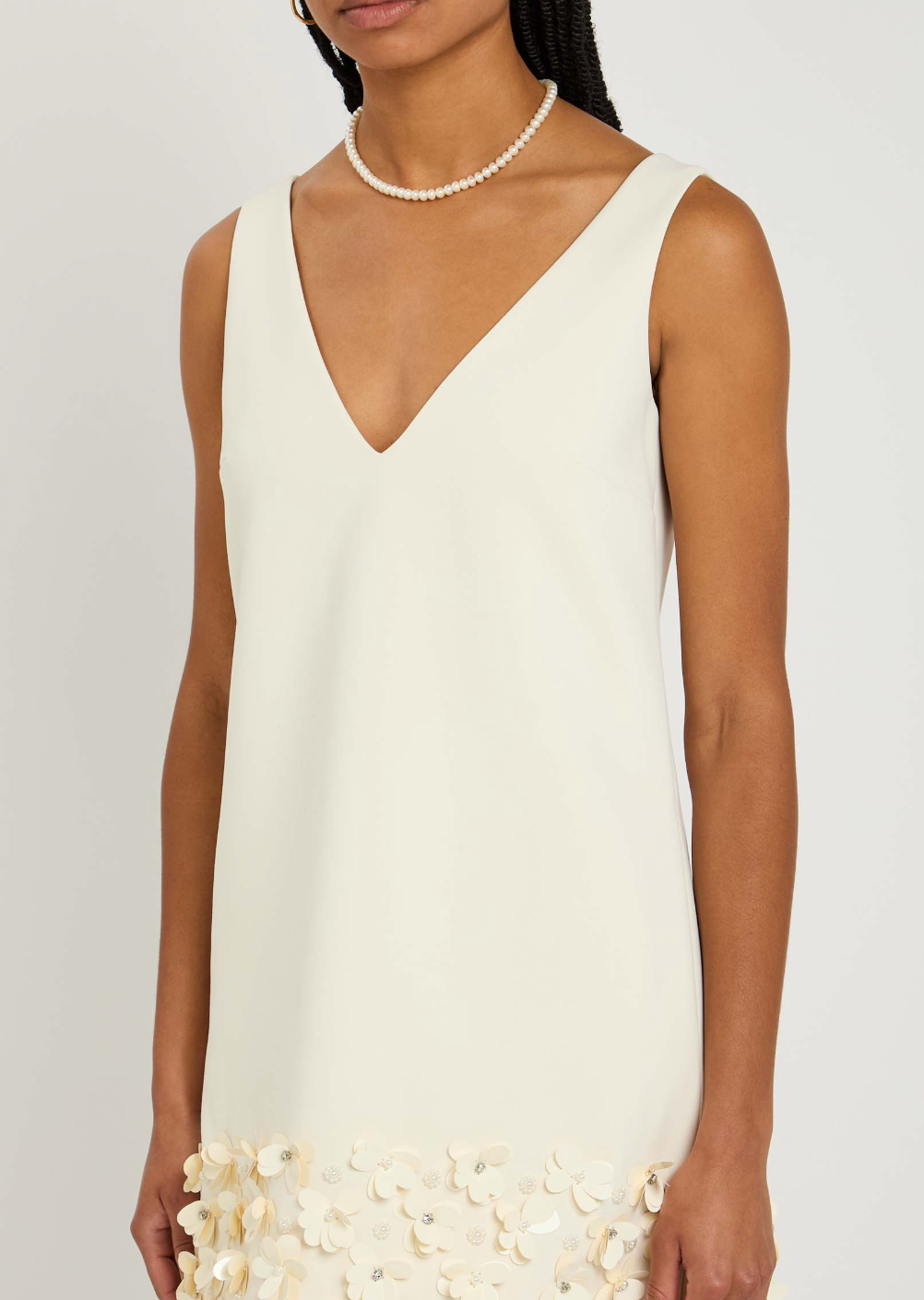 Self Portrait Crystal And Faux-Pearl Embellished Crepe Mini Dress