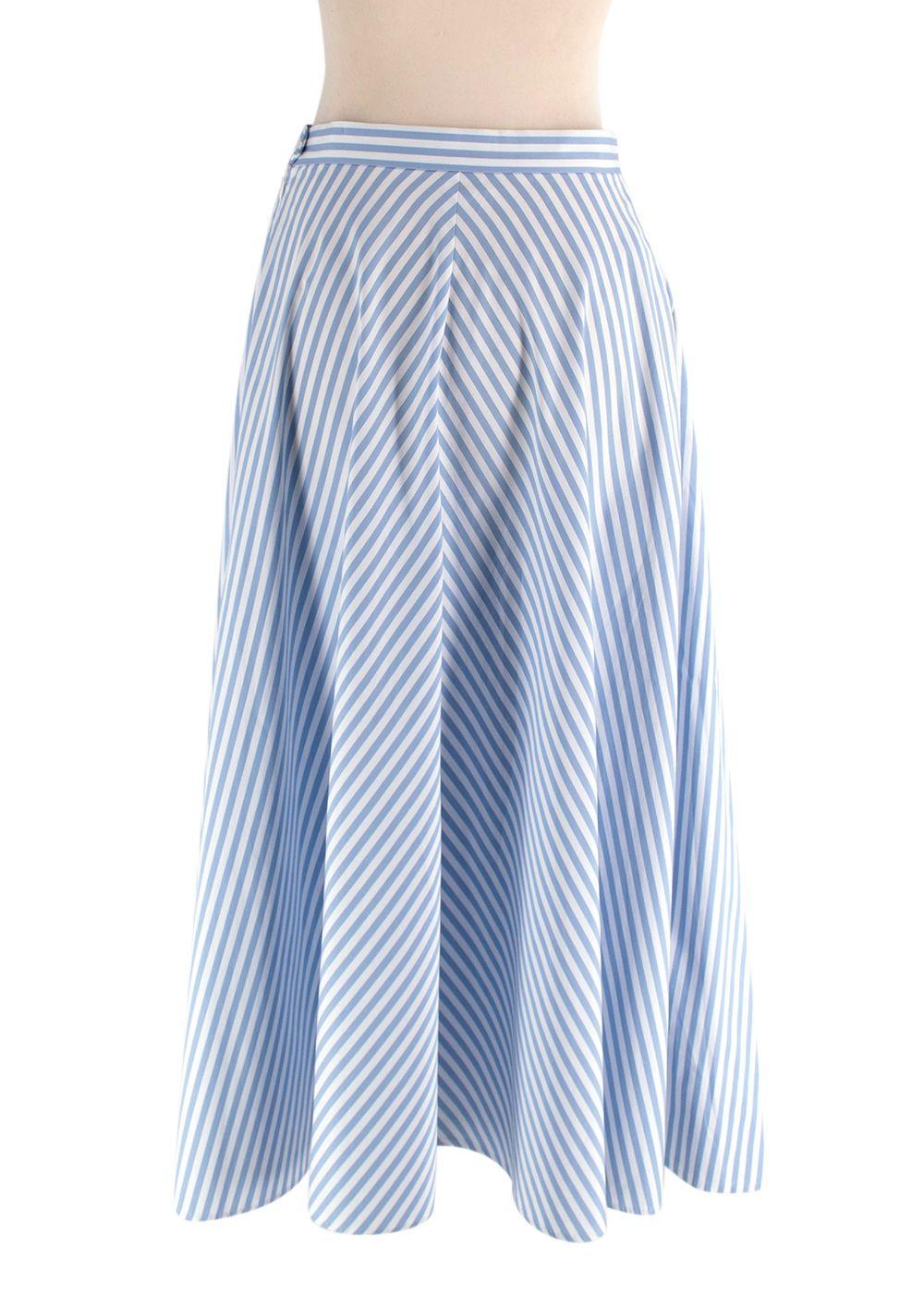 Polo Ralph Lauren Blue Stripe A-line Midi Skirt