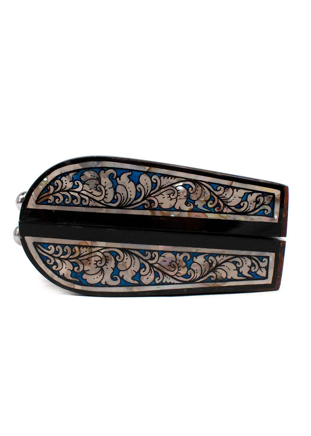 Bespoke Blue Patterned Mother of Pearl Clutch Bag