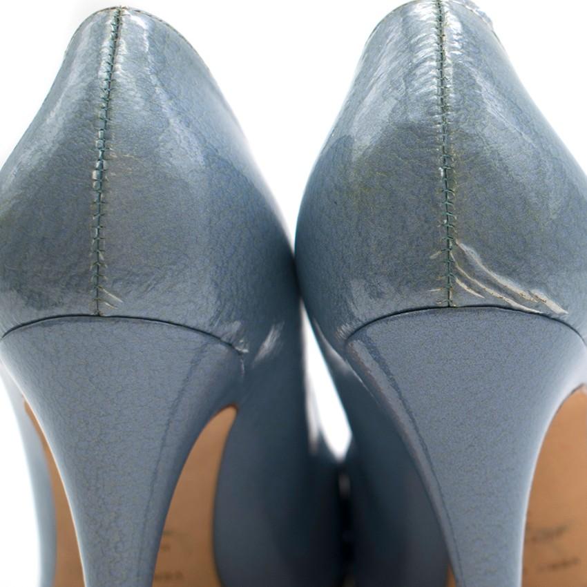 Sergio Rossi Blue Patent Leather Pointed Godiva Pumps