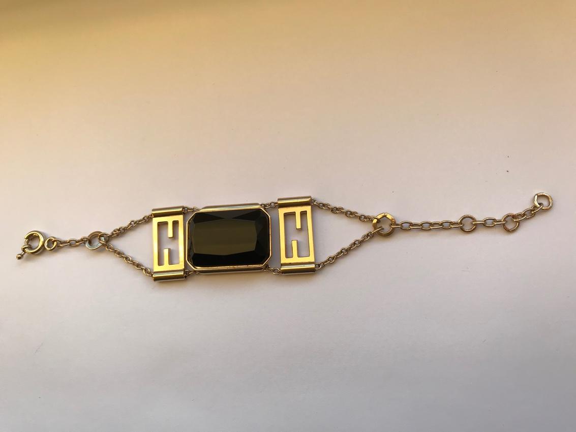 Fendi Vintage Black Crystal Gold Plated Bracelet