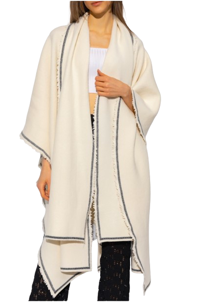 Jil Sander Cream Wool Cape with Black Trim