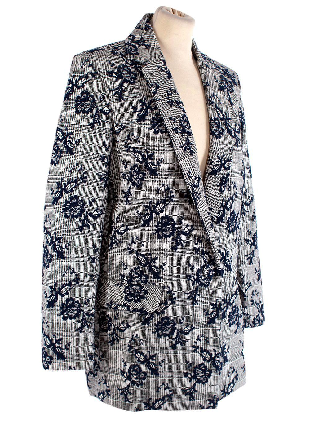 Blue Floral Embroidered Single Breasted Blazer