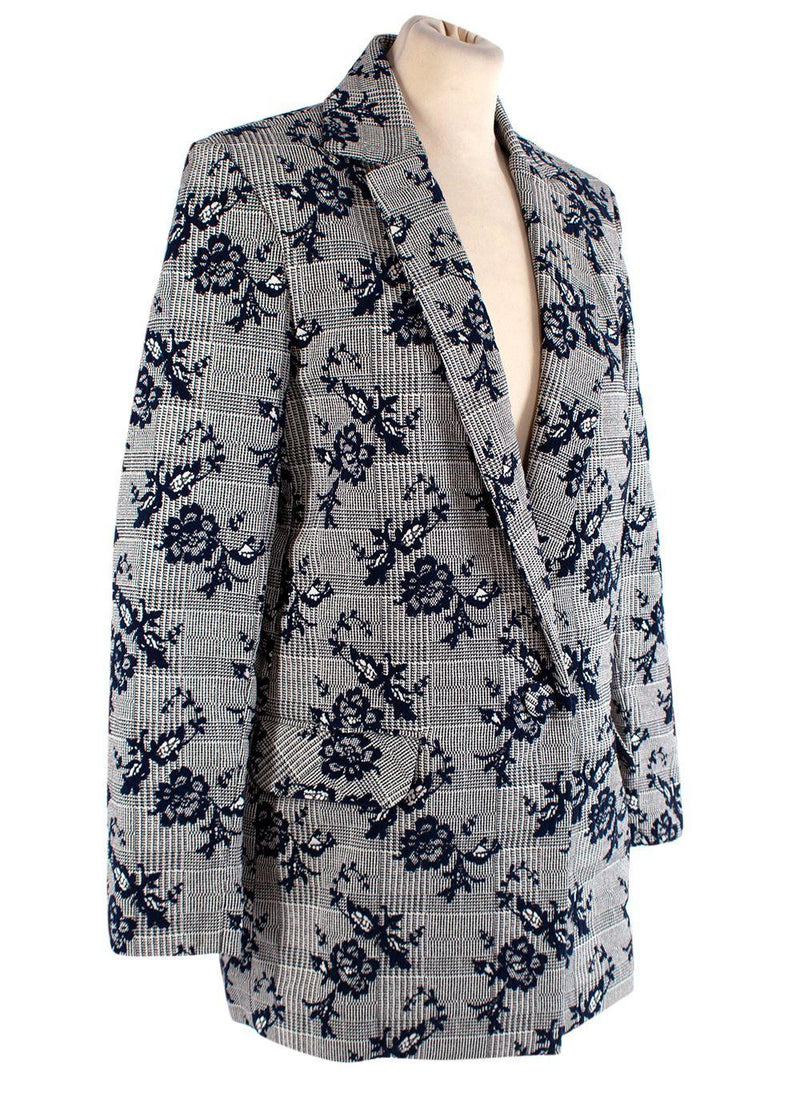 Blue Floral Embroidered Single Breasted Blazer