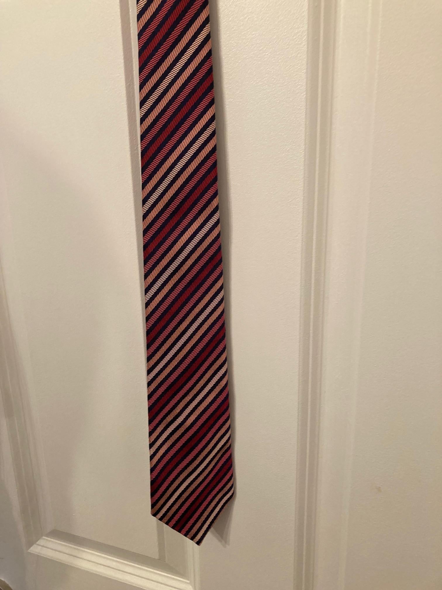 Navy & Pink Striped Silk Tie