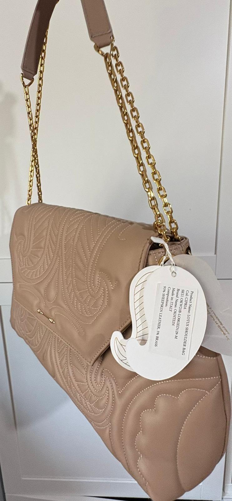 Okhtein Beige Lotus Shoulder Bag