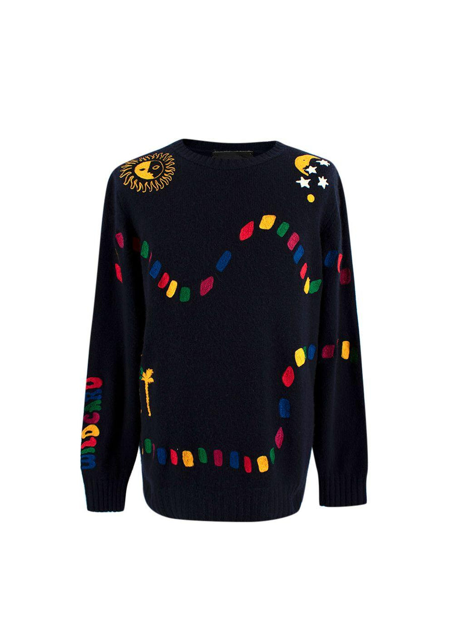 Navy Embroidered Cashmere Knit Jumper