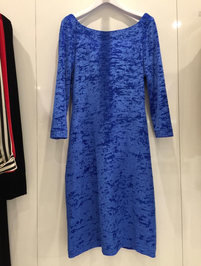 French Couture Electric Blue Panne Velvet V Back Dress