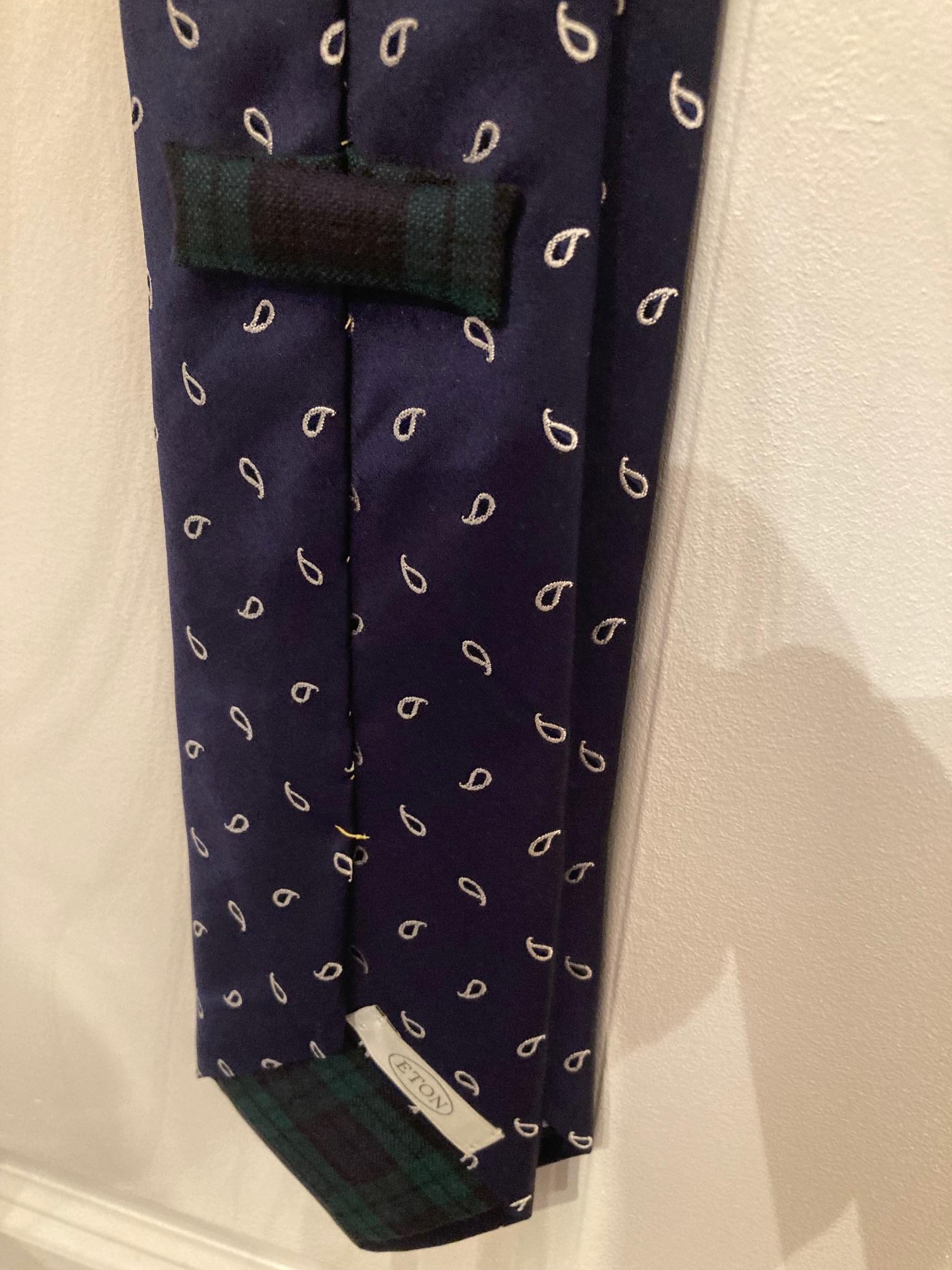 Navy Paisley Silk Tie with Tartan Lining