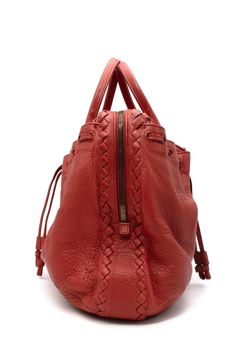 Red Leather Intrecciato Bag