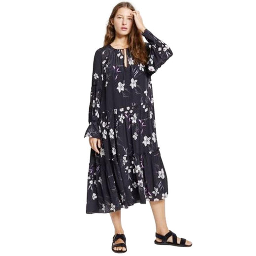 Closed Floral Print Satin Dress