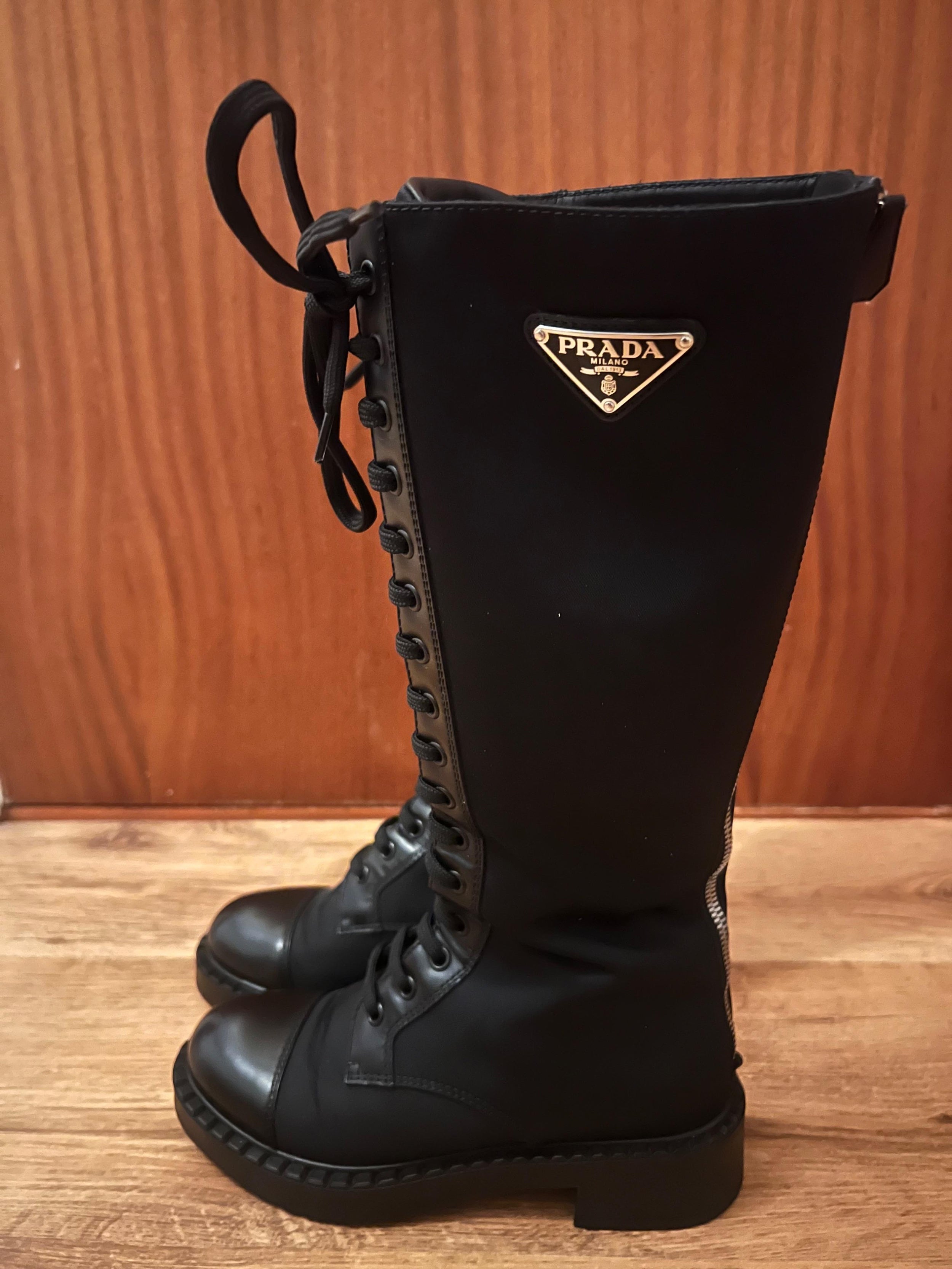 Prada Black Knee High Combat Boots