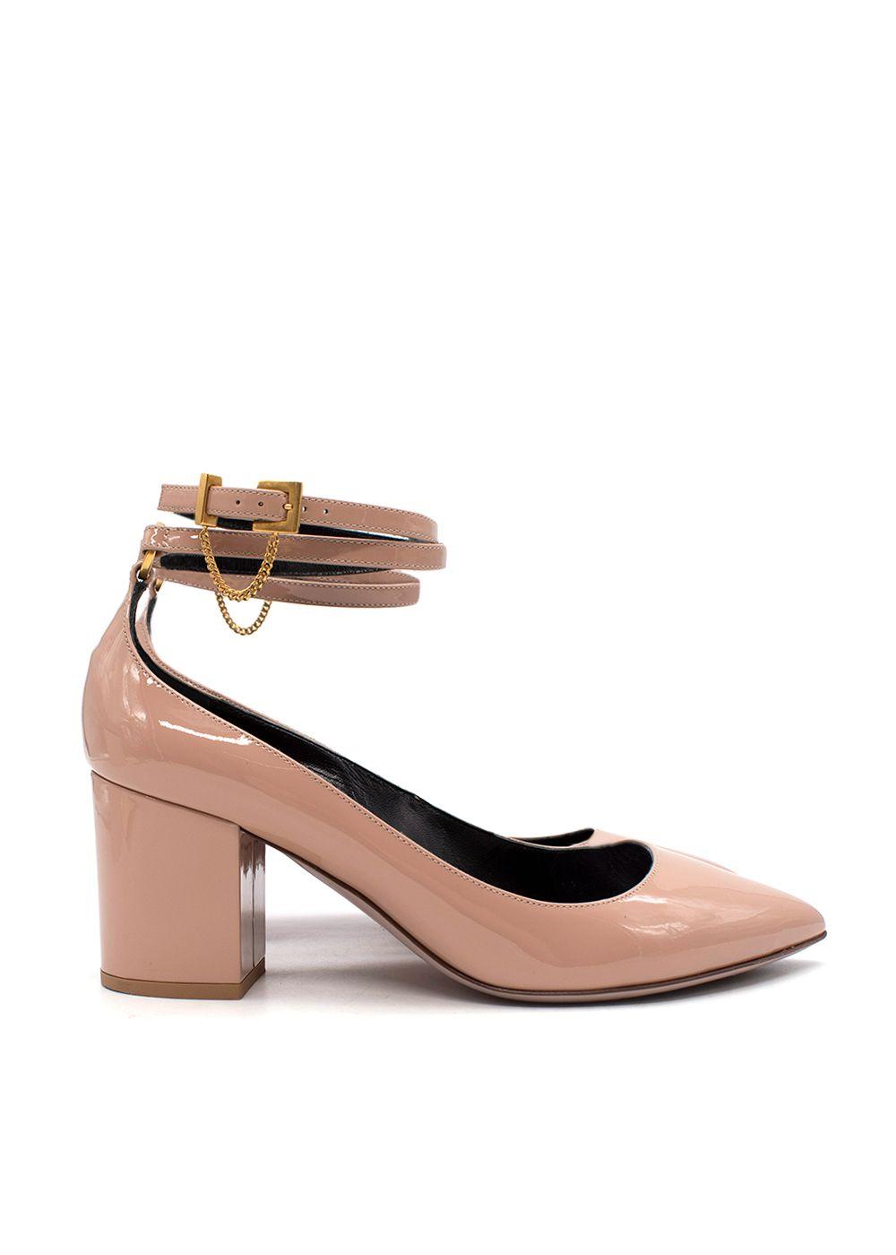 Dusty-Pink Patent Point Toe Block Heeled Pumps