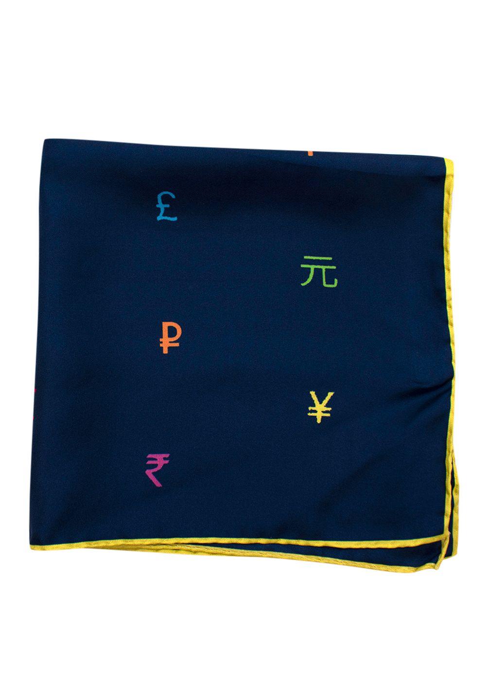 Navy Currency Print Silk Square Scarf 42cm