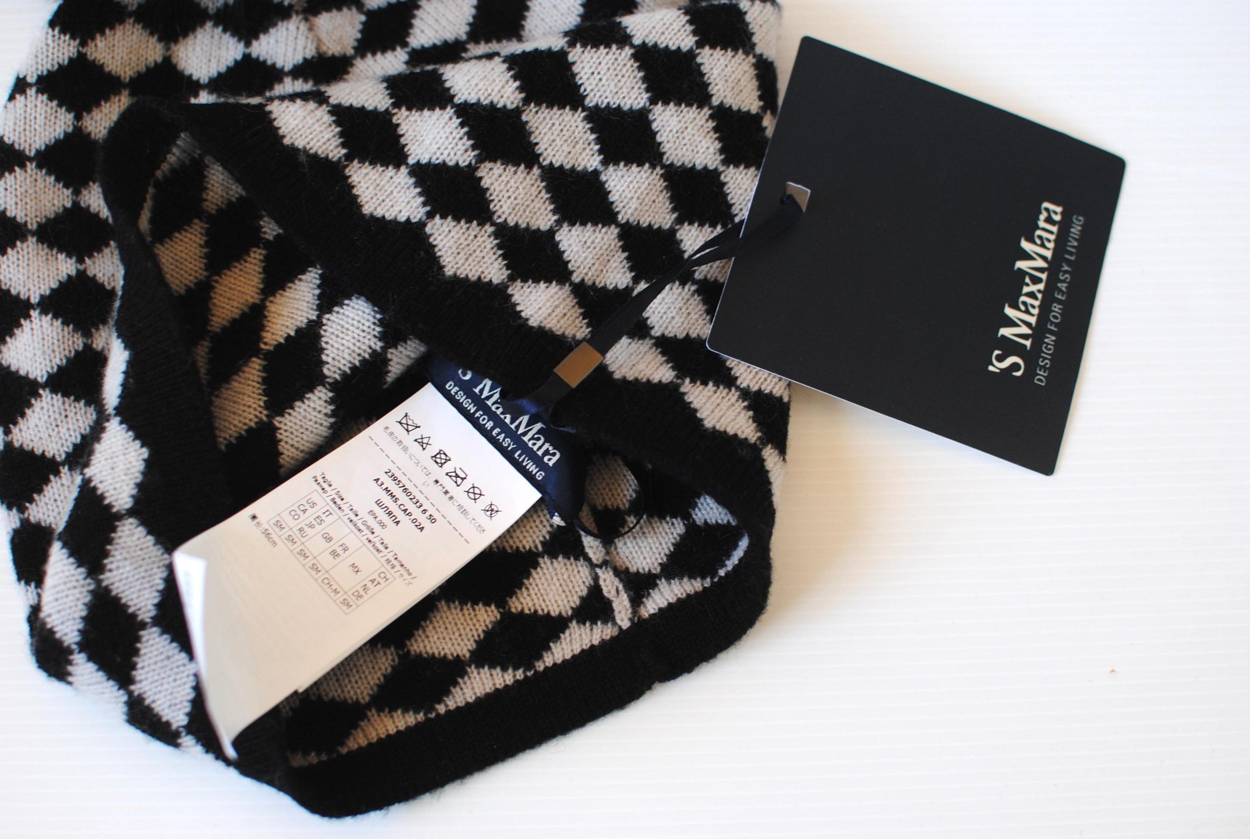 MaxMara Black and White Wool Bobble Hat