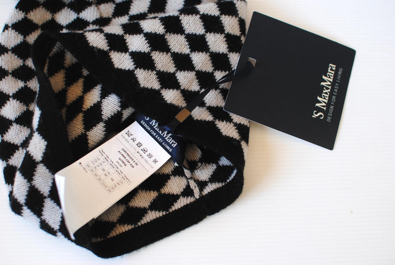 MaxMara Black and White Wool Bobble Hat
