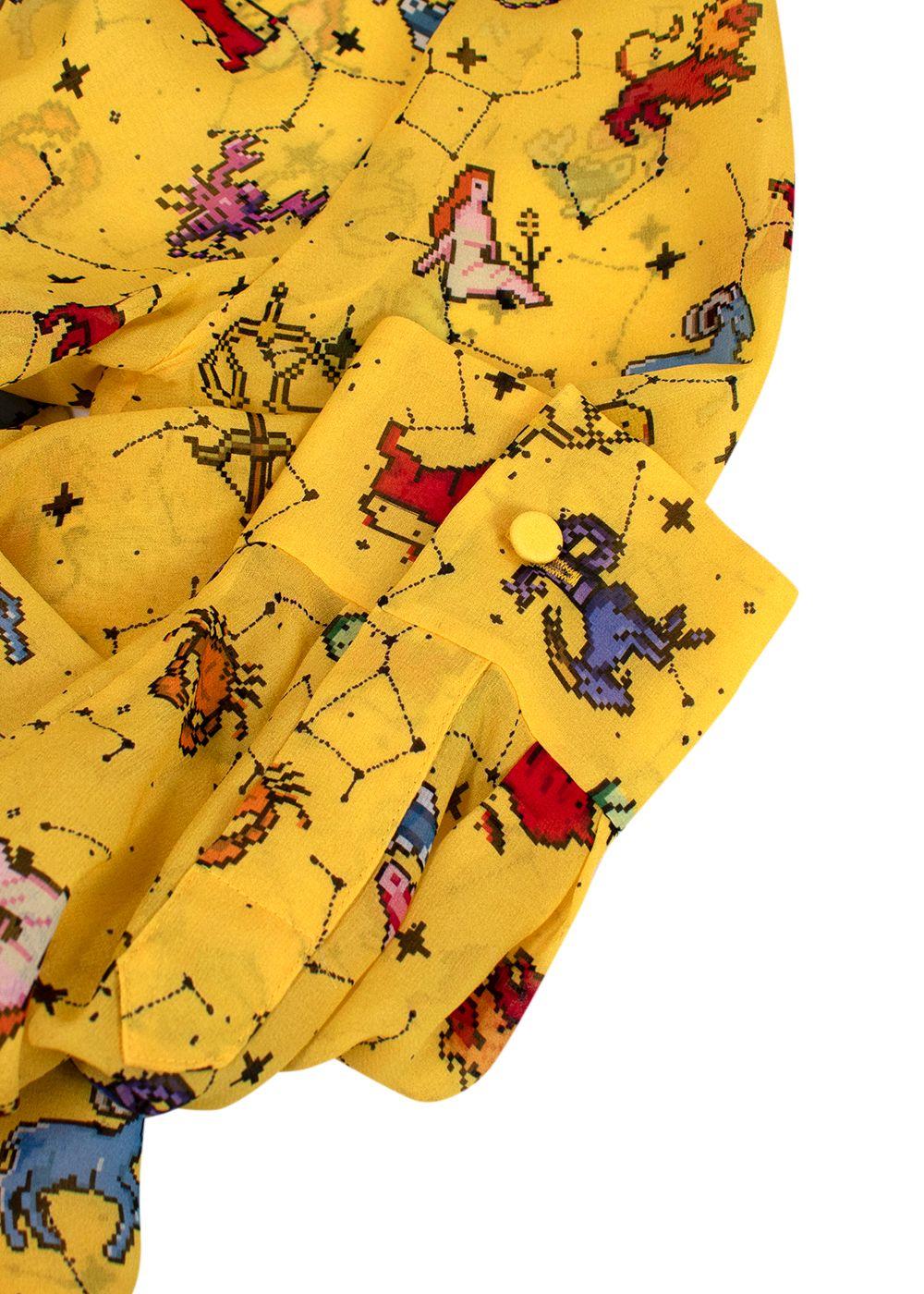Dior Yellow Pixel Zodiac Pattern Silk Midi Dress