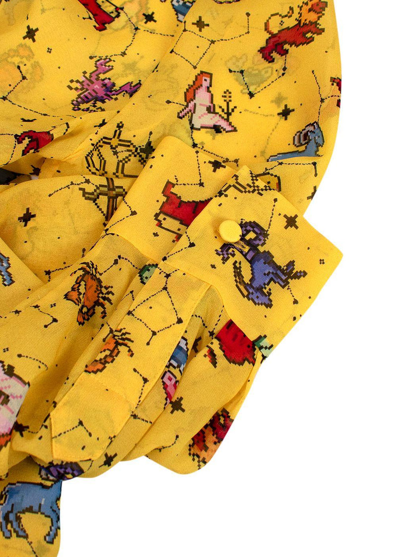 Dior Yellow Pixel Zodiac Pattern Silk Midi Dress