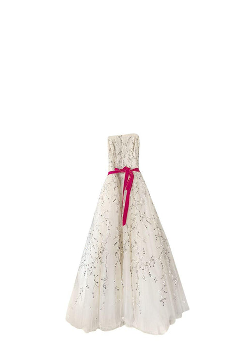 Floral Embroidered Ivory Tulle Gown